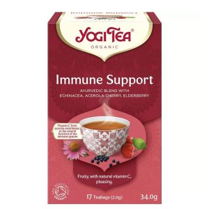Yogi Tea Immune Support – аюрведичен чай за имунитет с ехинацея, ацерола и шипка, БИО, 17 филтърни пакетчета