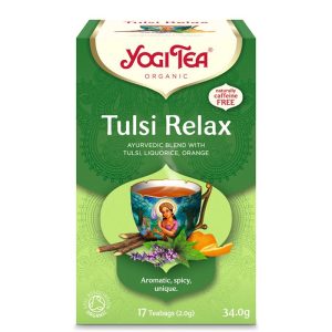 Yogi Tea Tulsi Relax – аюрведичен чай със свещен босилек, женско биле и лимонена трева, БИО, 17 филтърни пакетчета