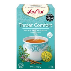 Yogi Tea Throat Comfort – аюрведичен чай за гърло със сладък корен, копър и мащерка, БИО, 17 филтърни пакетчета